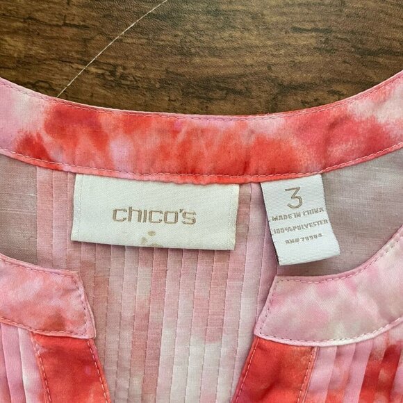 Chicos Womens Tunic Top Sz 3 XL 16 18 Pink Orange Tie Dye Pintucked Blouse Boho - Picture 7 of 7